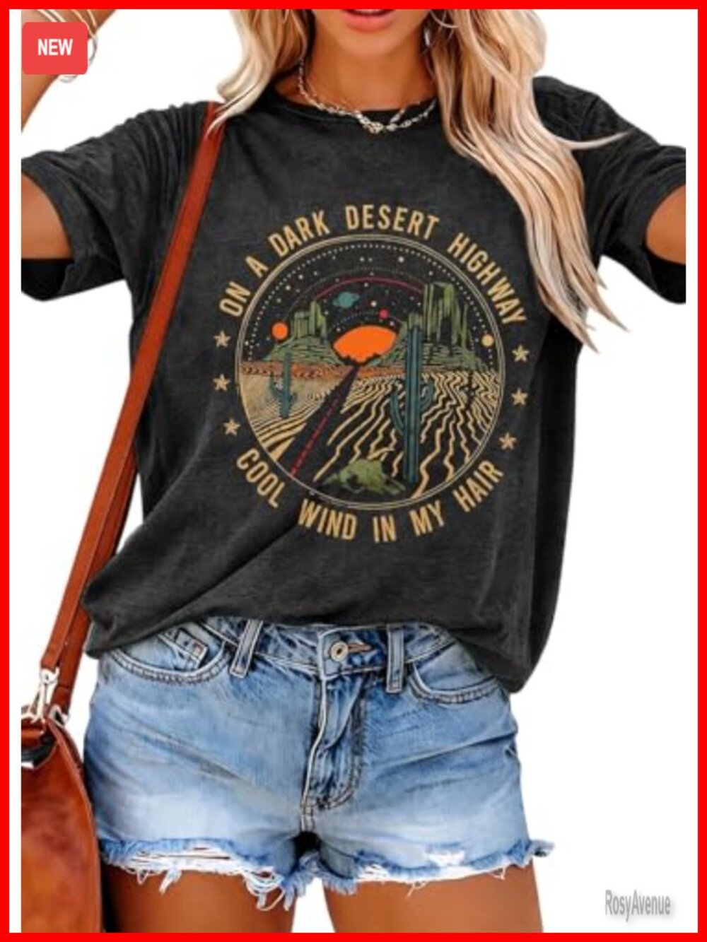 Women Retro Desert Highway Graphic Tee Short Sleeve Casual